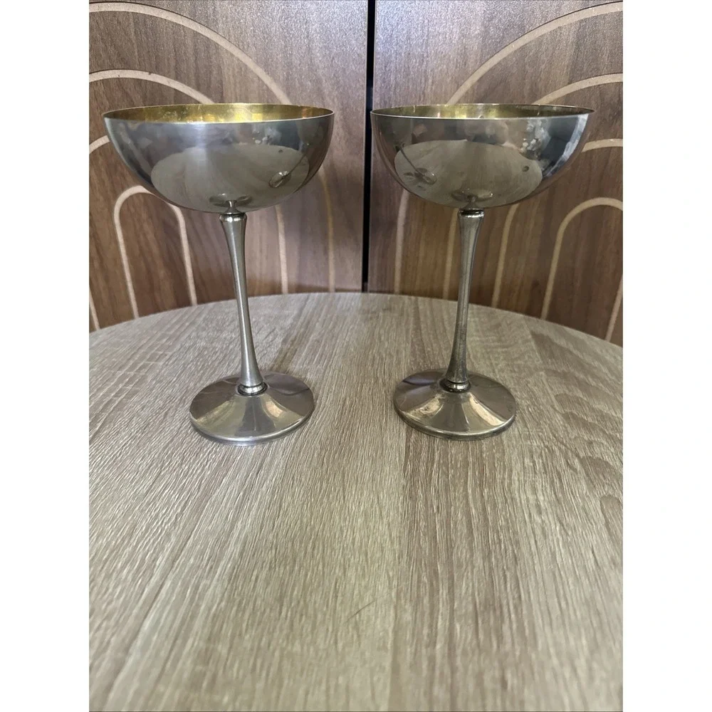 Leonard Italy Silver-Plated Cordial or Champagne Cups With Gilt  Interiors
